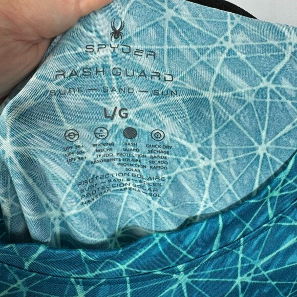 Spyder Blue Rash Guard Swim Shirt Sun Protection UPF 30 Wicking Quick Dry L - Picture 6 of 10